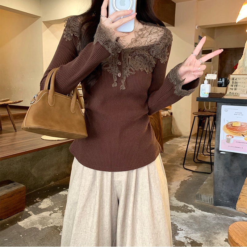 Pinched waist bottoming tops slim T-shirt for women