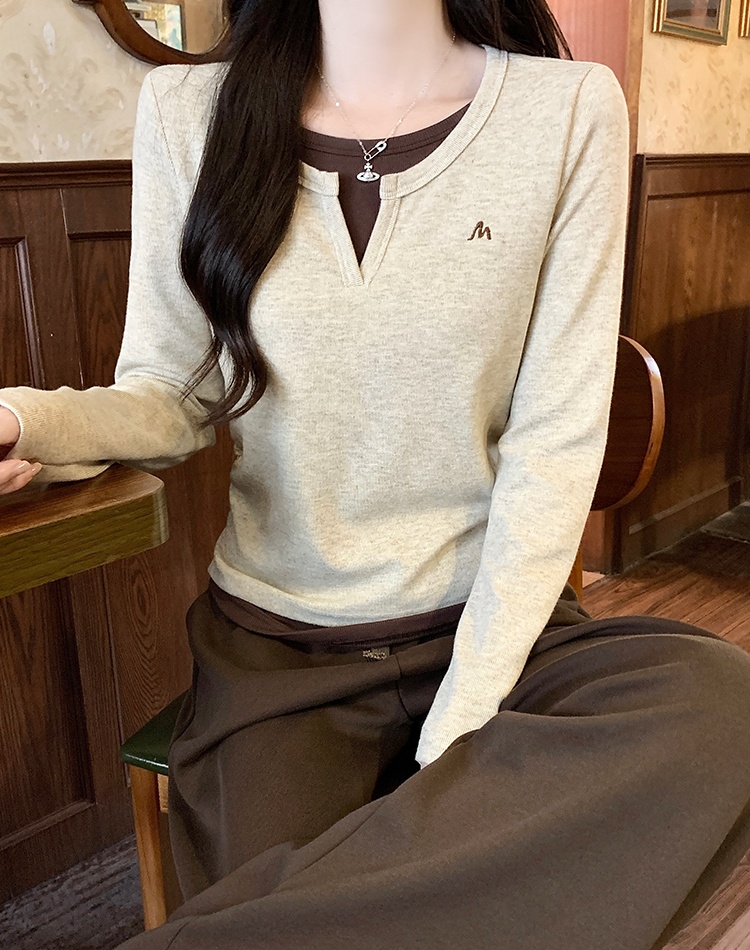 Slim winter bottoming shirt fold Pseudo-two T-shirt