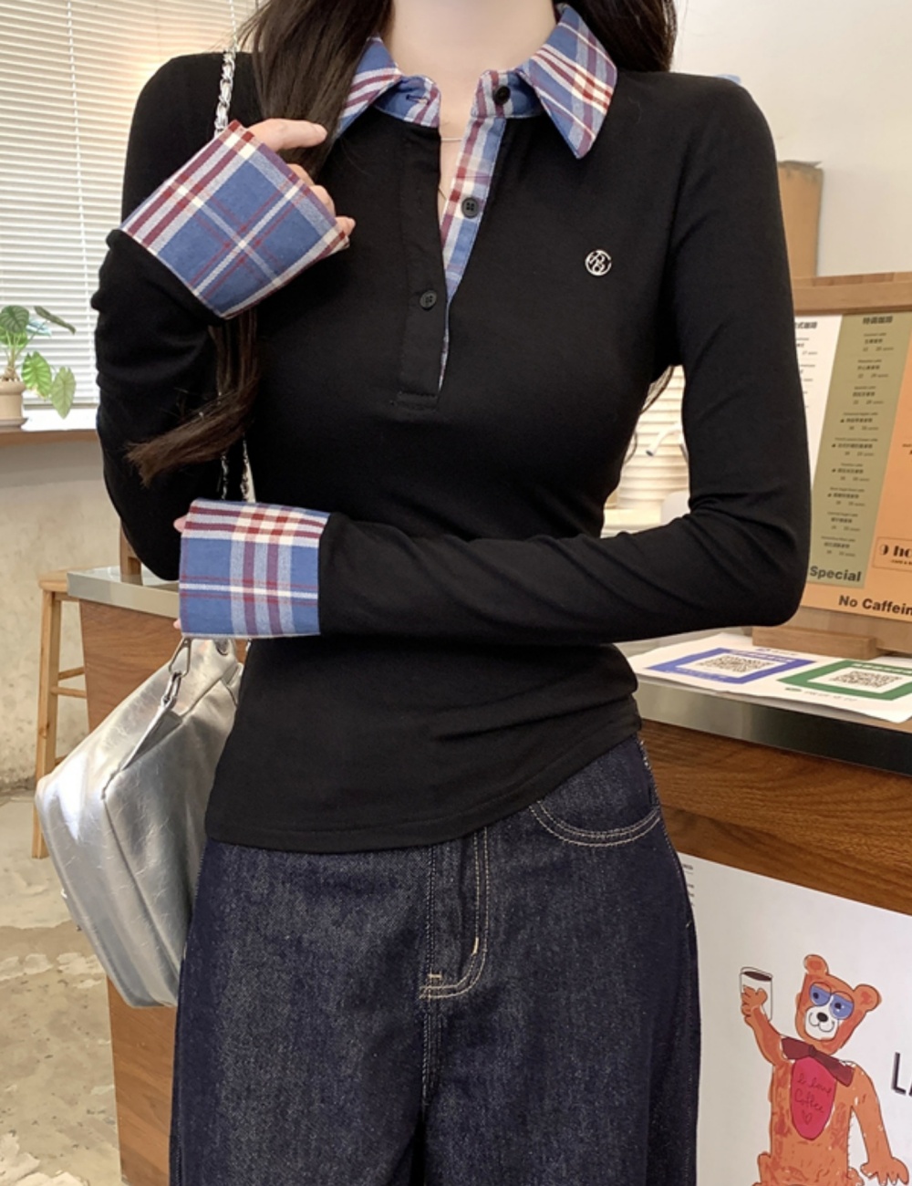 Inside the ride bottoming shirt splice T-shirt for women