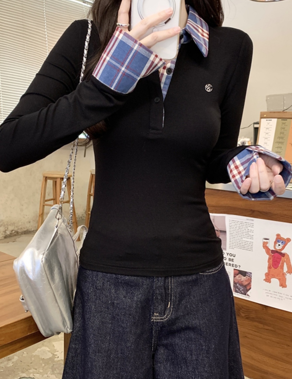 Inside the ride bottoming shirt splice T-shirt for women