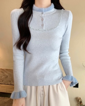 Knitted winter buckle bottoming shirt elmo tender tops for women