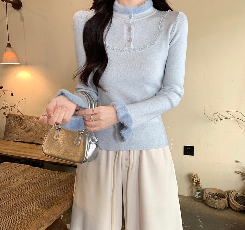 Knitted winter buckle bottoming shirt elmo tender tops for women