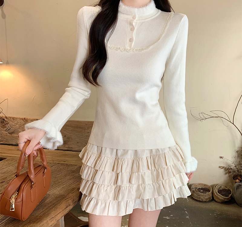 Knitted winter buckle bottoming shirt elmo tender tops for women
