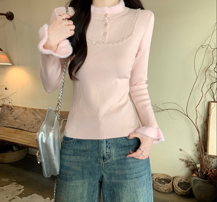 Knitted winter buckle bottoming shirt elmo tender tops for women