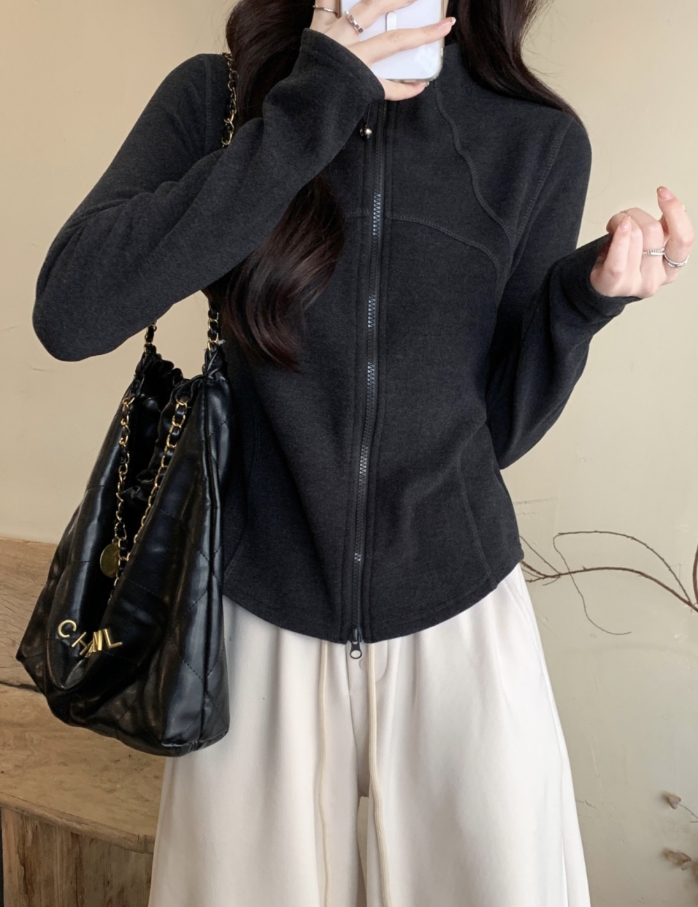 Winter double zip tops long sleeve bottoming shirt for women