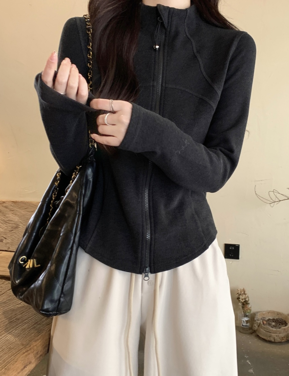 Winter double zip tops long sleeve bottoming shirt for women