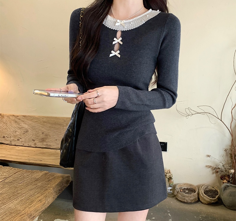 Inside the ride splice sweater bottoming round neck tops