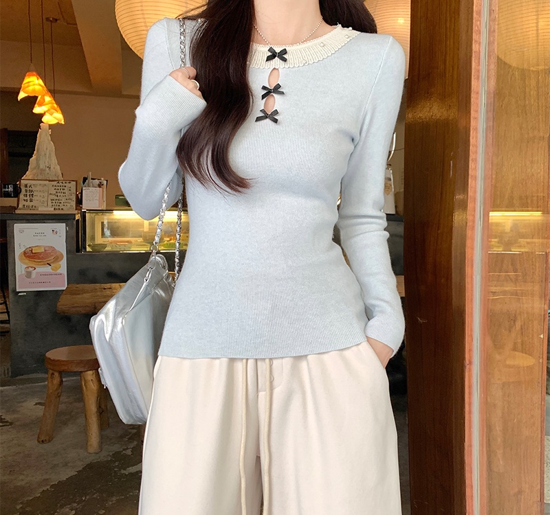 Inside the ride splice sweater bottoming round neck tops