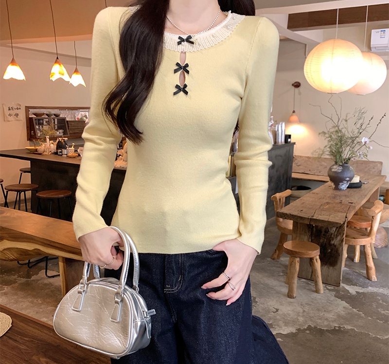 Inside the ride splice sweater bottoming round neck tops