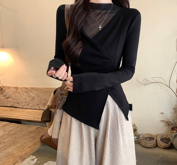 Winter unique gauze tops long sleeve niche T-shirt