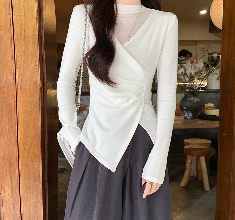 Winter unique gauze tops long sleeve niche T-shirt