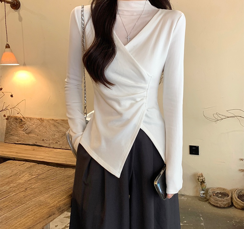 Winter unique gauze tops long sleeve niche T-shirt