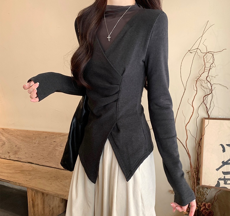 Winter unique gauze tops long sleeve niche T-shirt