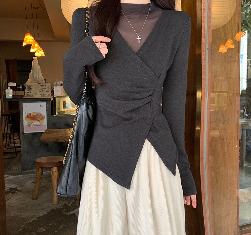 Winter unique gauze tops long sleeve niche T-shirt