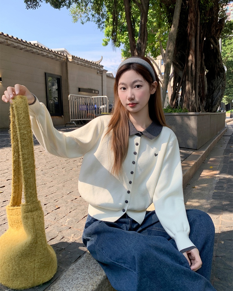 Knitted heart show young coat winter Casual cardigan