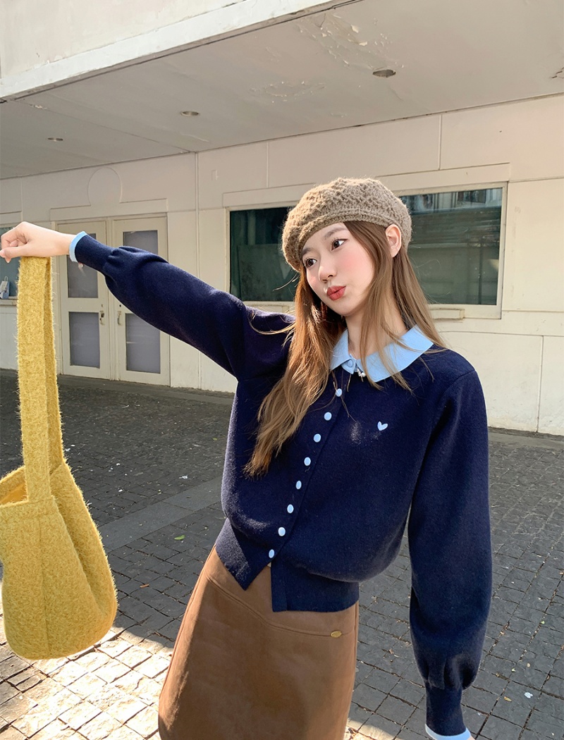 Knitted heart show young coat winter Casual cardigan