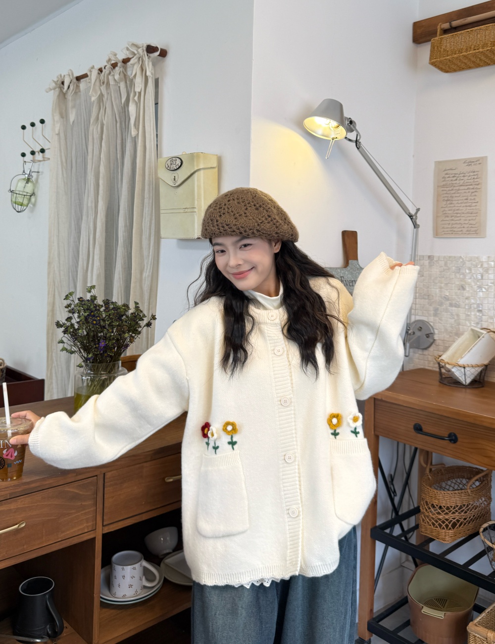 All-match embroidery sweater loose lazy coat for women