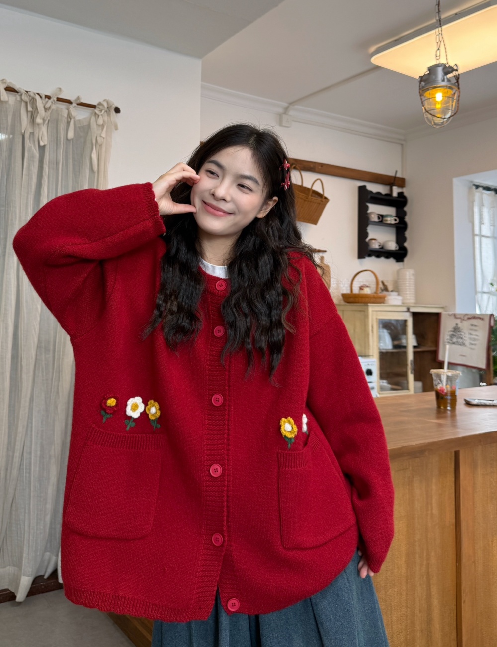 All-match embroidery sweater loose lazy coat for women