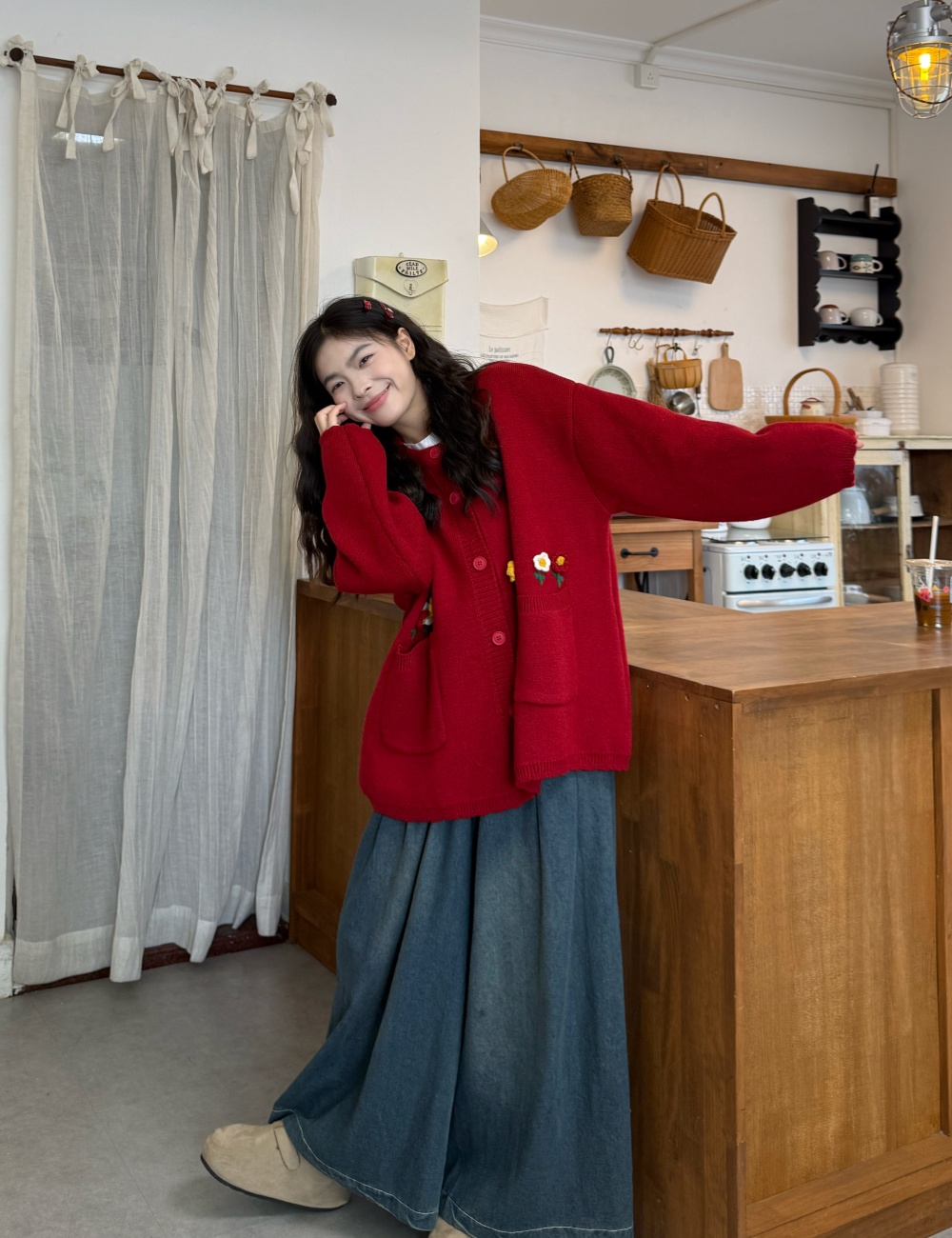 All-match embroidery sweater loose lazy coat for women