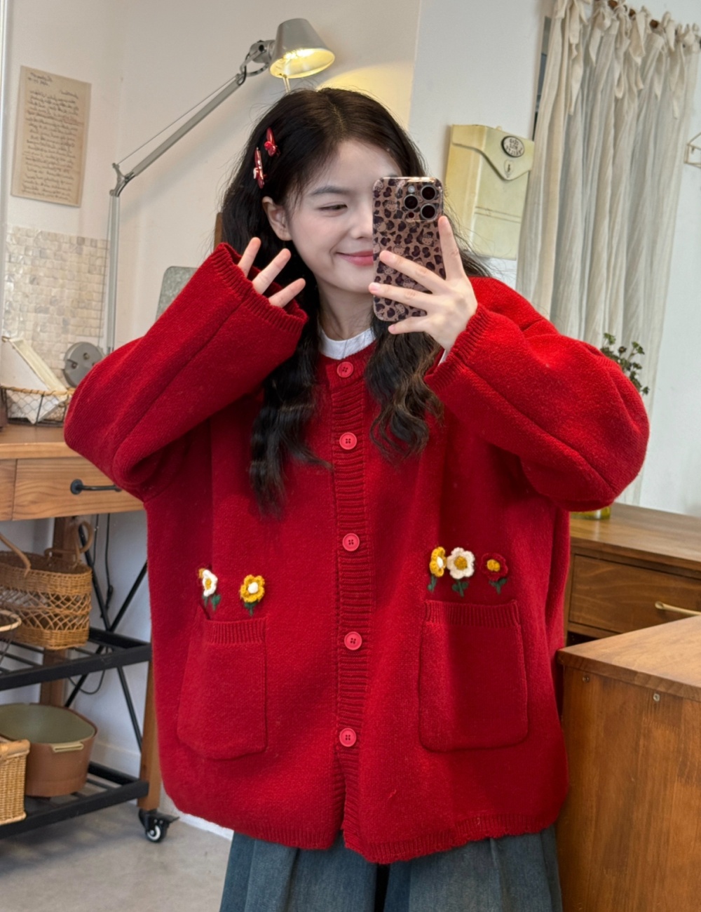 All-match embroidery sweater loose lazy coat for women