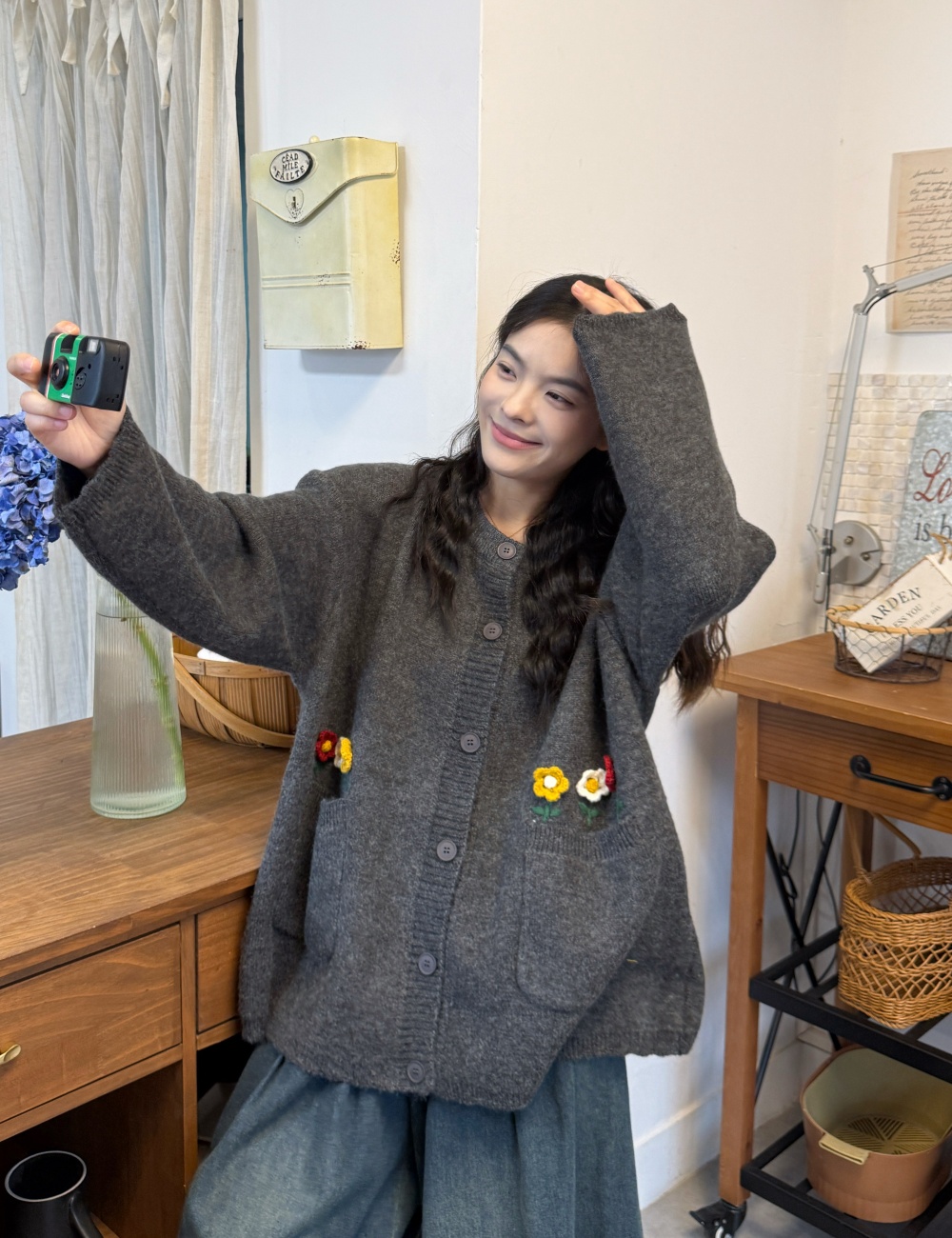 All-match embroidery sweater loose lazy coat for women