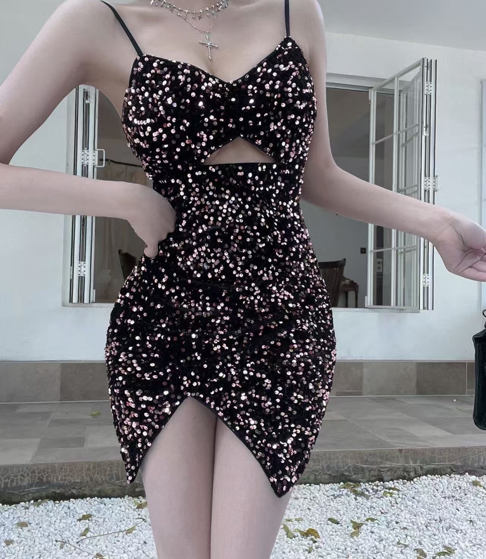 Package hip sling elasticity low-cut tight dress