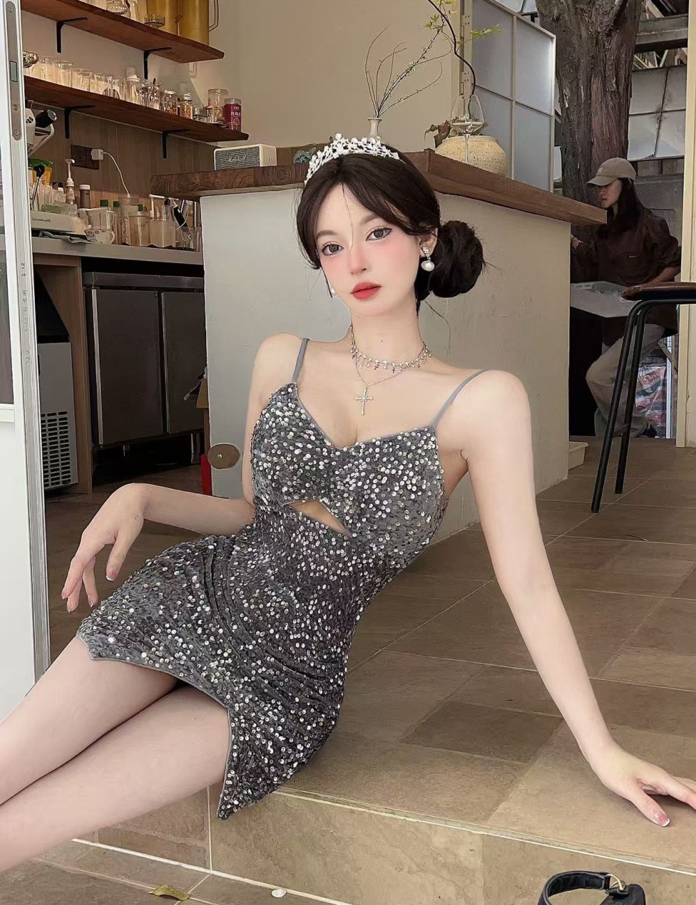 Package hip sling elasticity low-cut tight dress