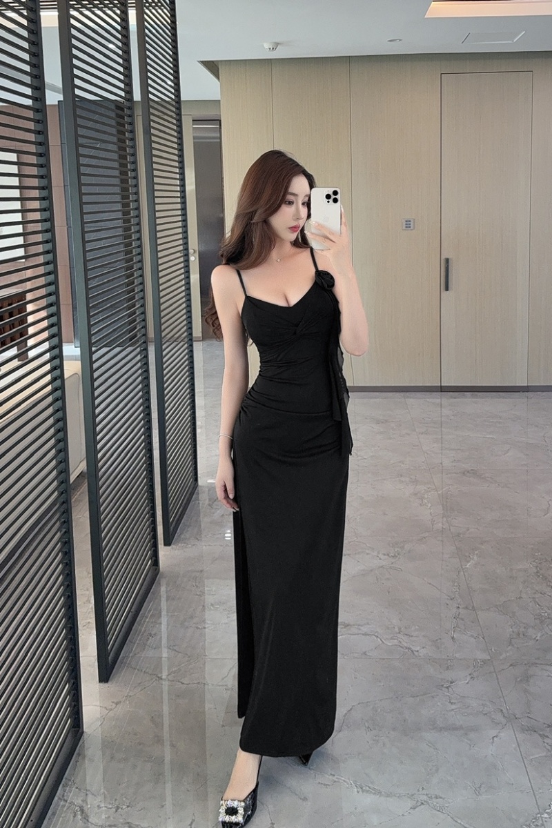 Splice sling dress flowers long formal dress