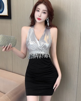 Sleeveless package hip mixed colors metal dress