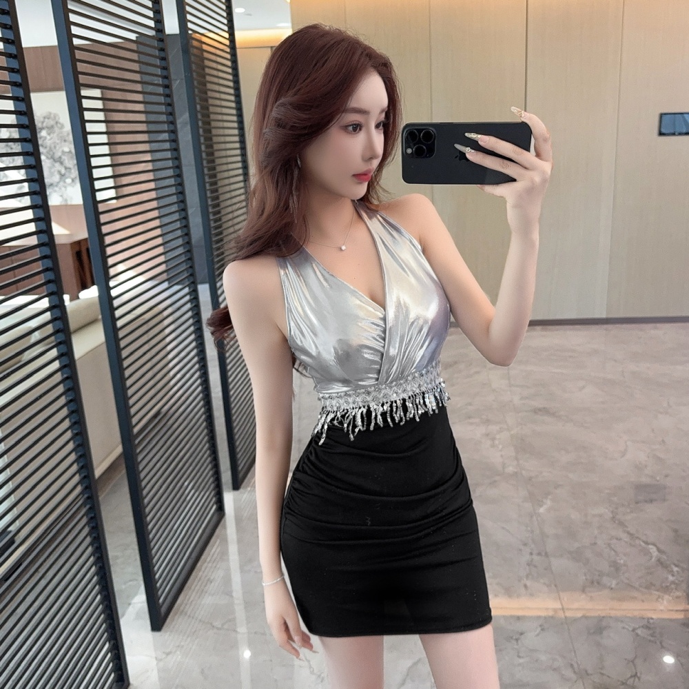 Sleeveless package hip mixed colors metal dress