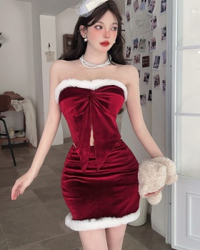 Golden velvet skirt 2pcs set