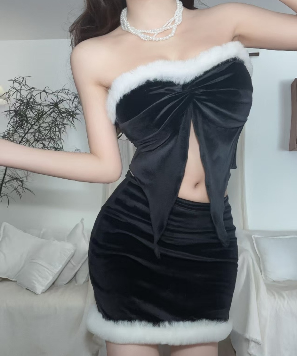 Golden velvet skirt 2pcs set