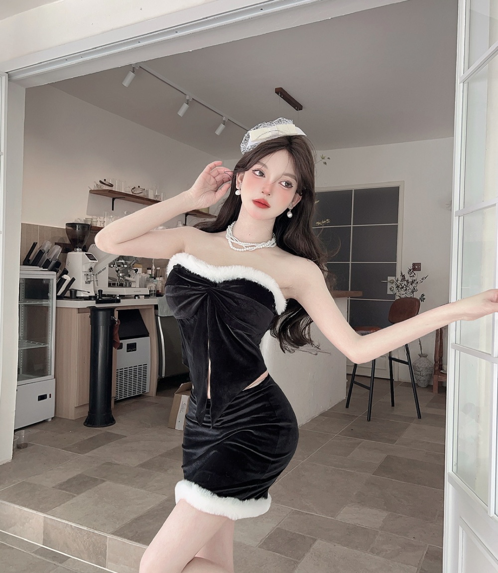 Golden velvet skirt 2pcs set