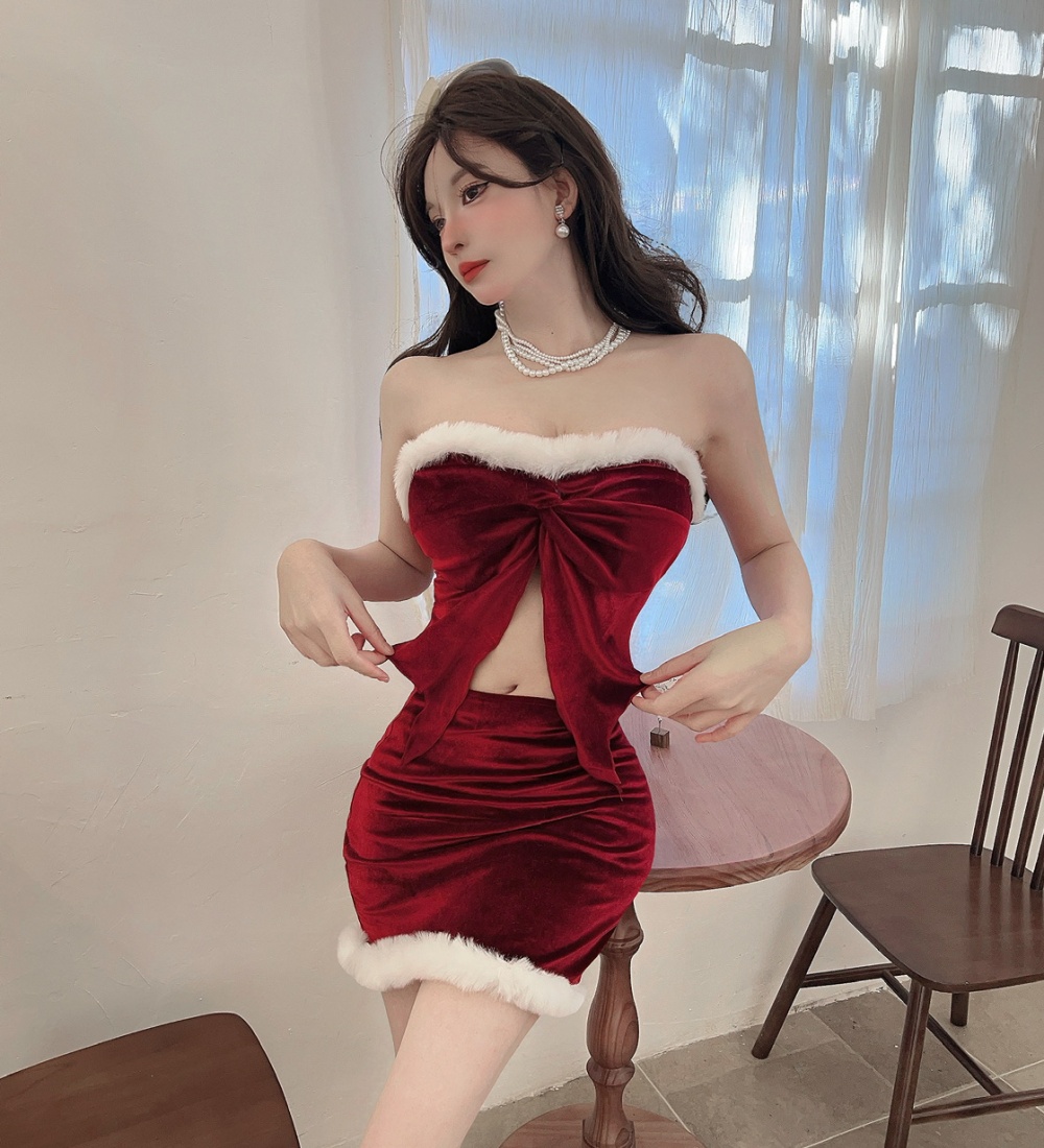 Golden velvet skirt 2pcs set