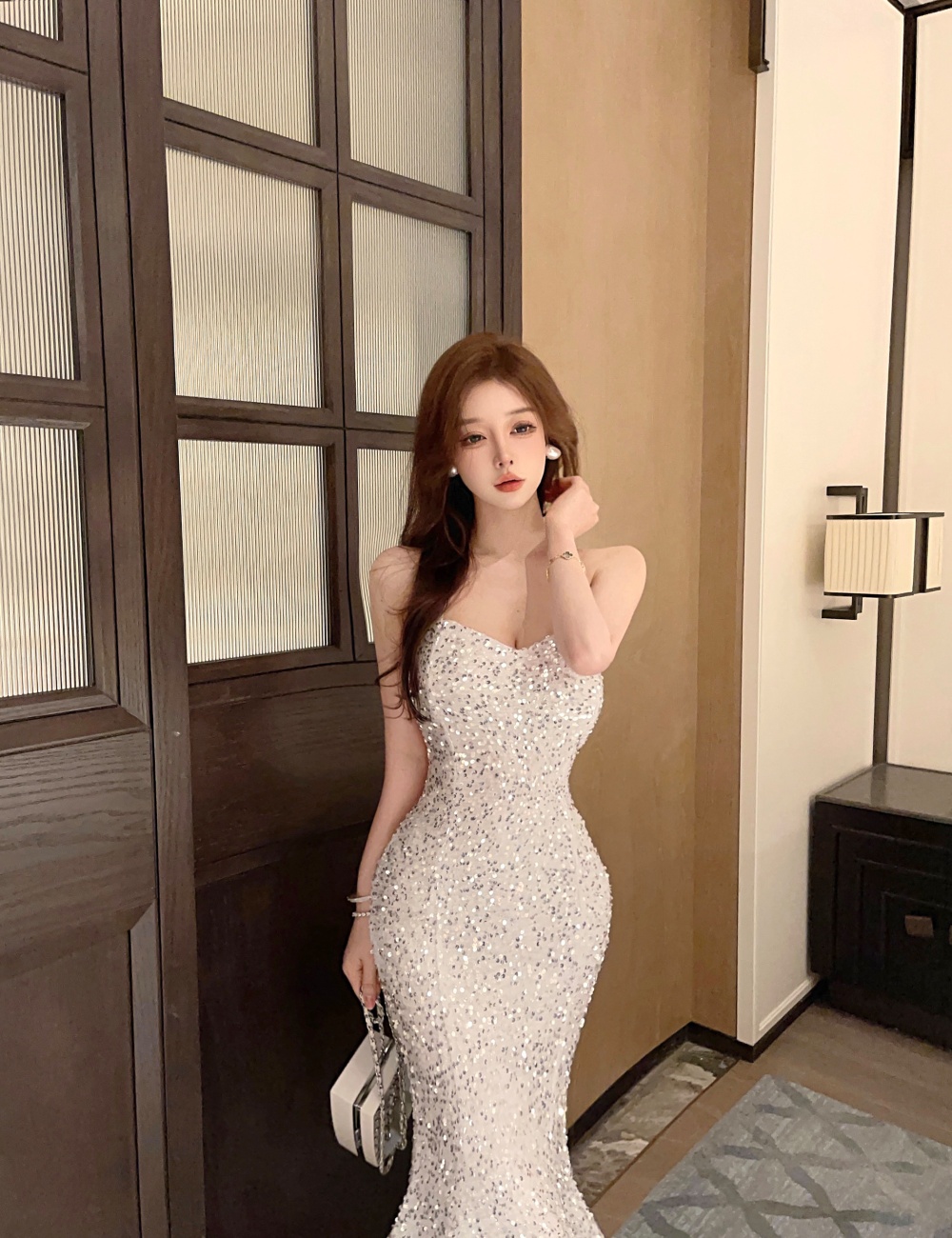 Halter slim evening dress package hip dress