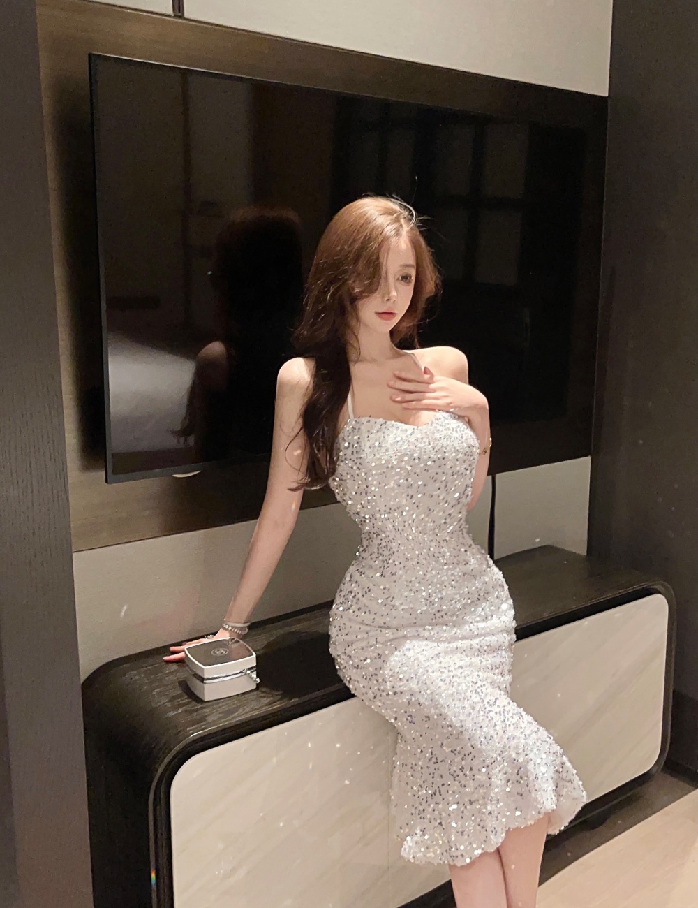 Halter slim evening dress package hip dress