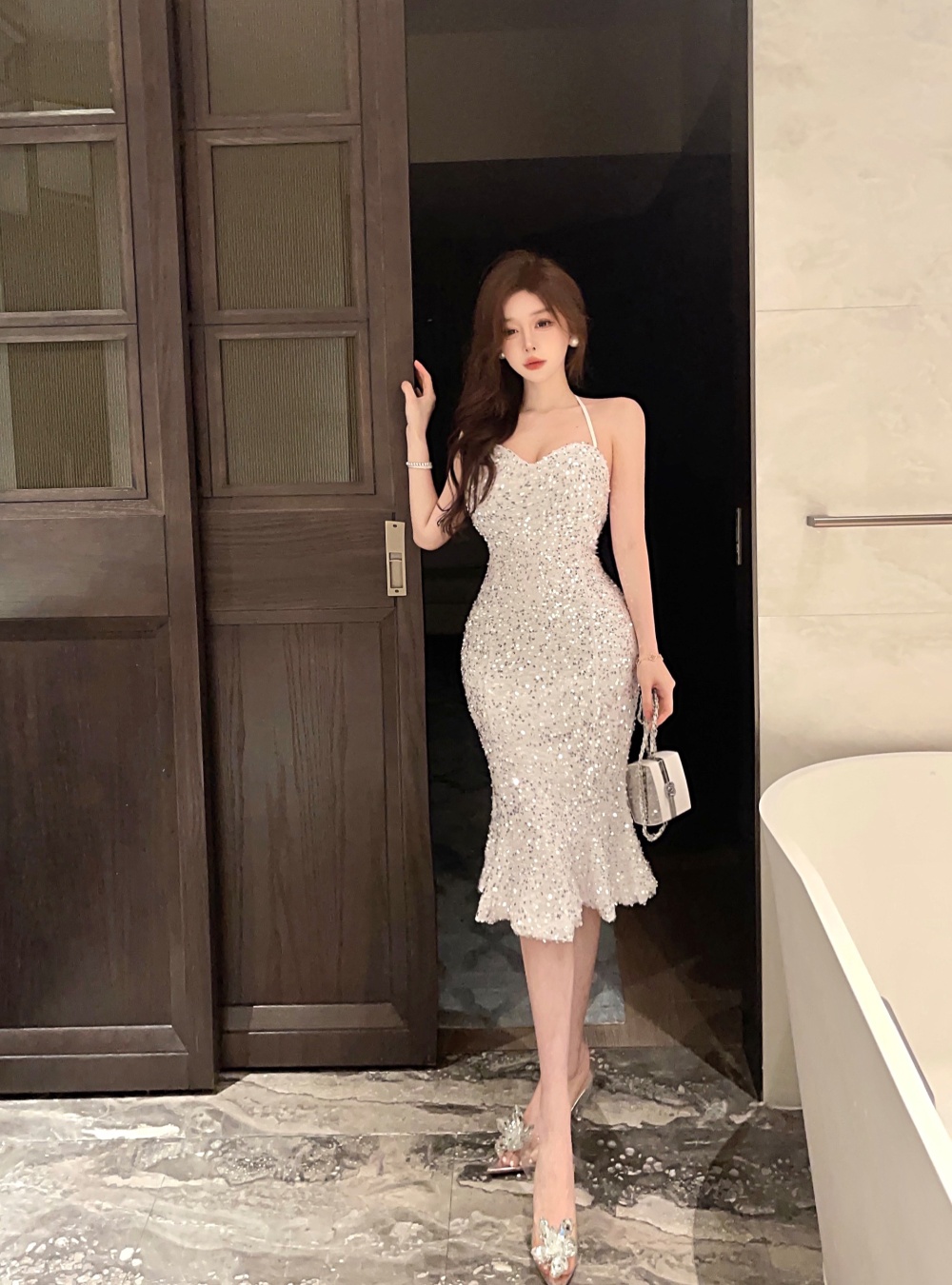 Halter slim evening dress package hip dress