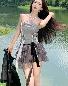 Wrapped chest cake tops ballet tie dye skirt 2pcs set