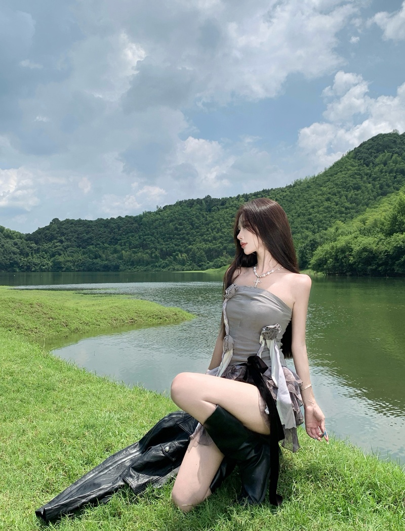 Wrapped chest cake tops ballet tie dye skirt 2pcs set