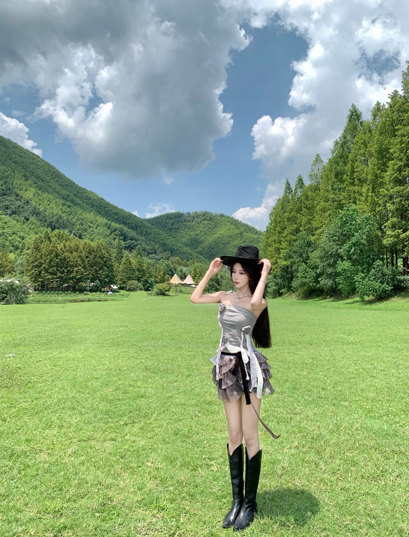 Wrapped chest cake tops ballet tie dye skirt 2pcs set