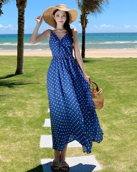 Vacation sling seaside strap dress blue was white dress