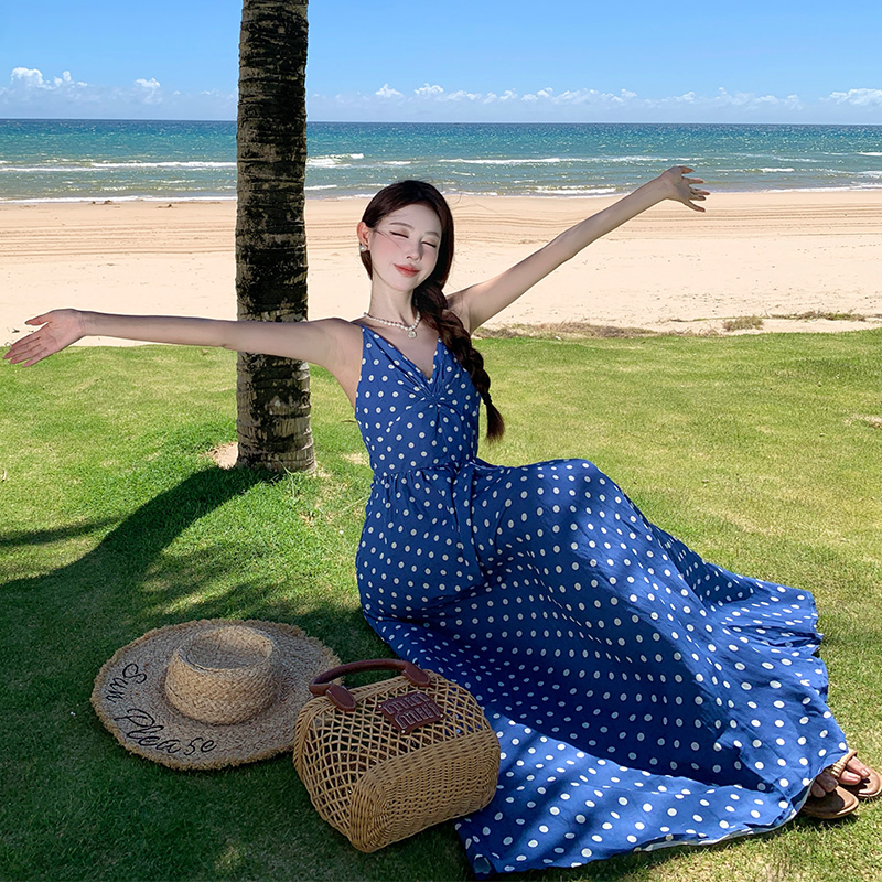 Vacation sling seaside strap dress blue was white dress