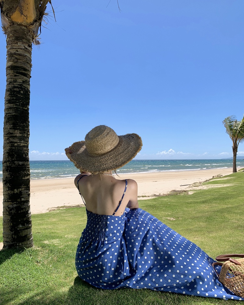 Vacation sling seaside strap dress blue was white dress