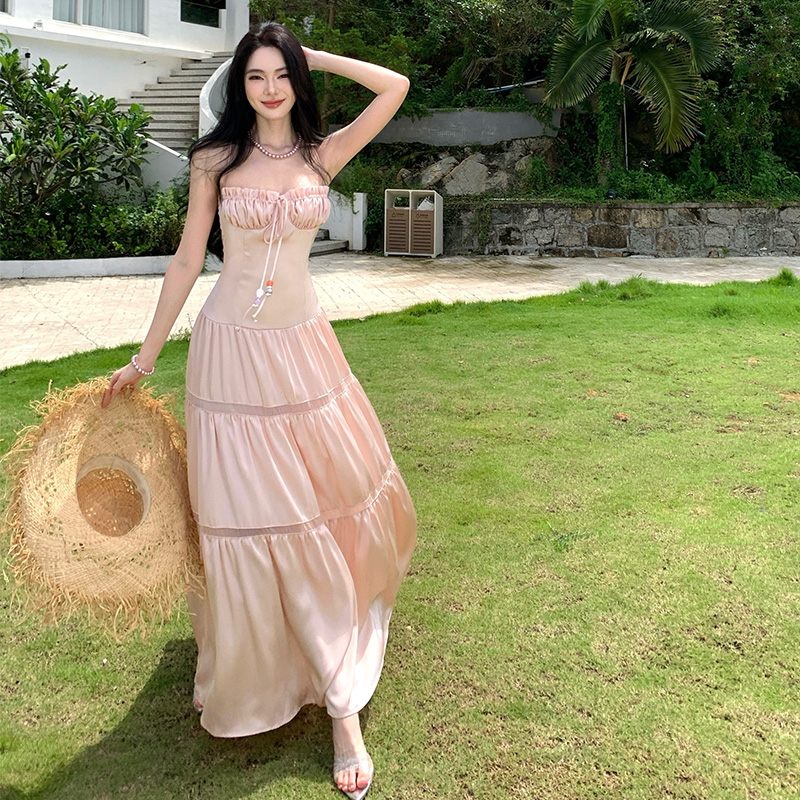 Frenum summer long dress sling splice dress for women