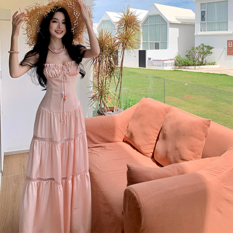 Frenum summer long dress sling splice dress for women