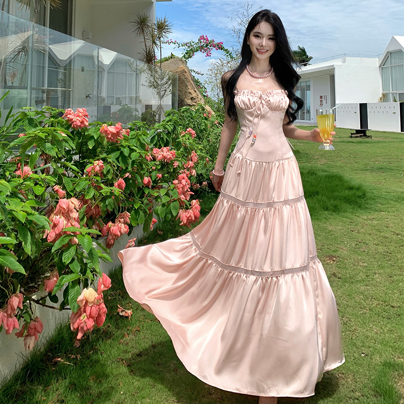 Frenum summer long dress sling splice dress for women