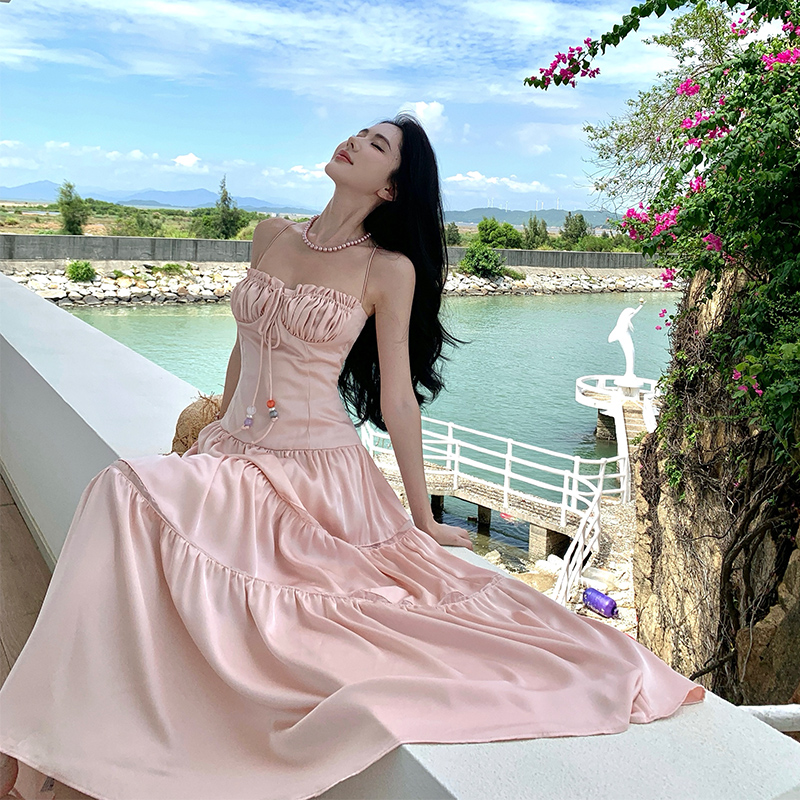 Frenum summer long dress sling splice dress for women