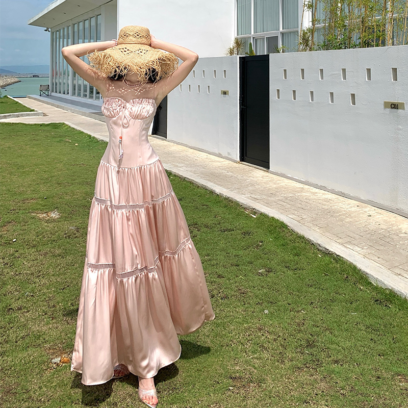 Frenum summer long dress sling splice dress for women