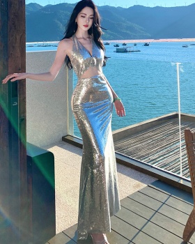 Wedding halter dress light luxury evening dress