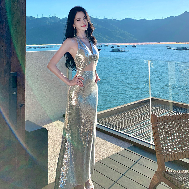 Wedding halter dress light luxury evening dress